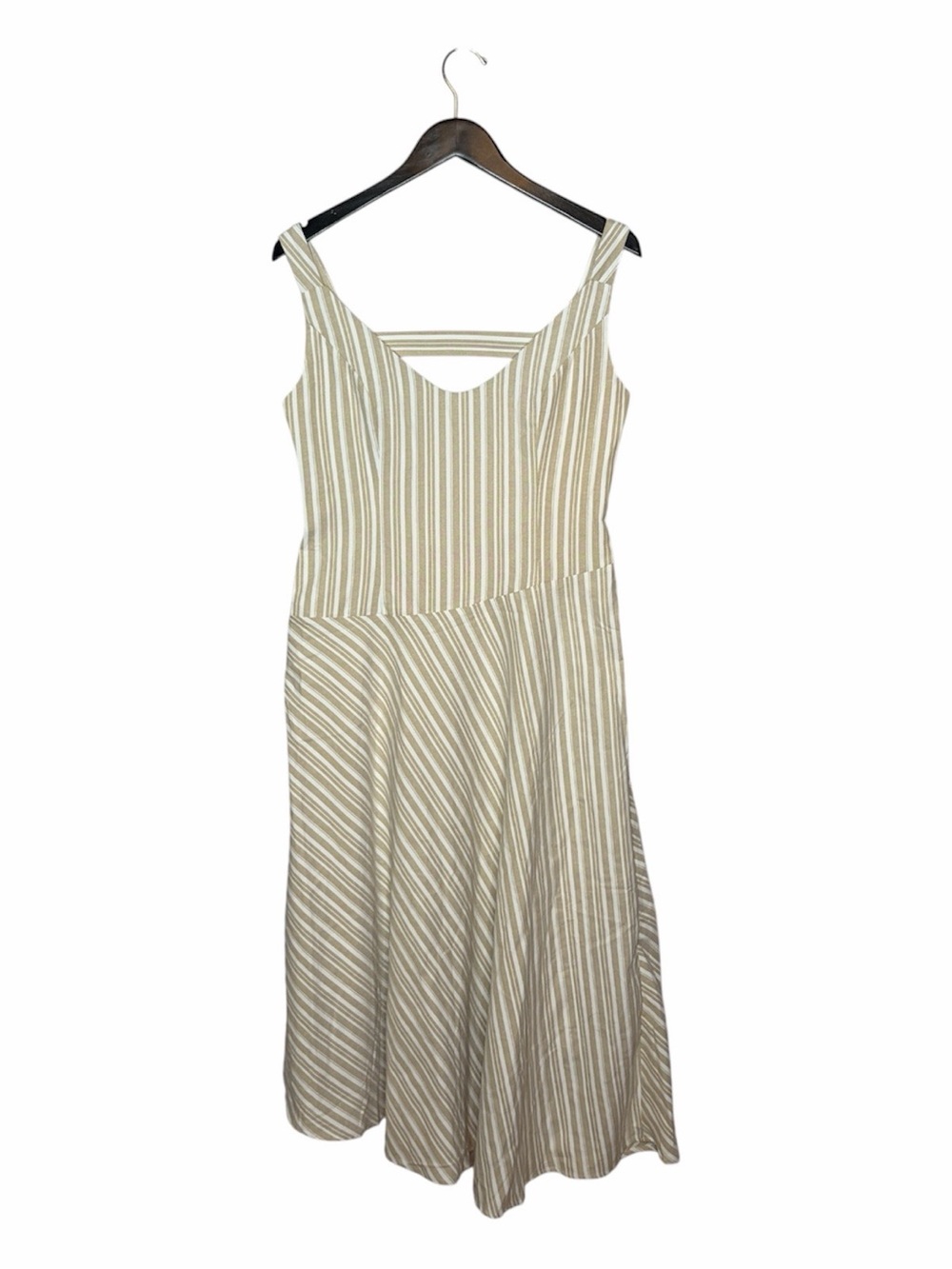 NWT Commense Striped Asymmetrical Hem Midi Dress Khaki Womens Medium - Picture 6 of 9